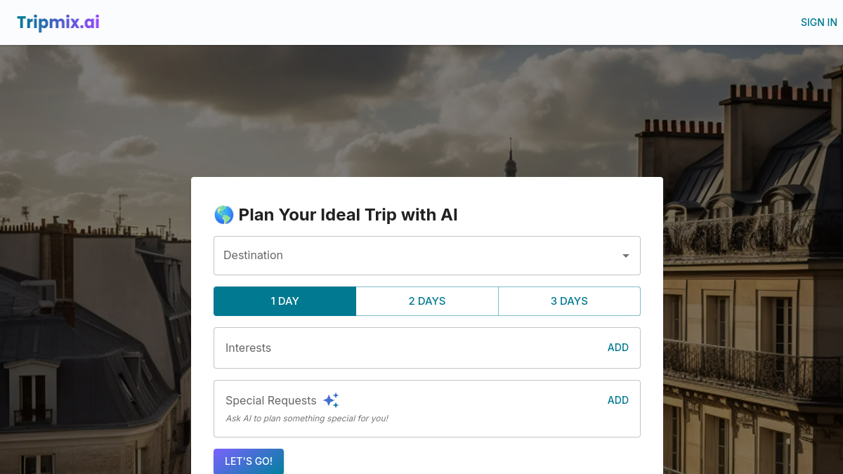 Tripmix.ai官网截图