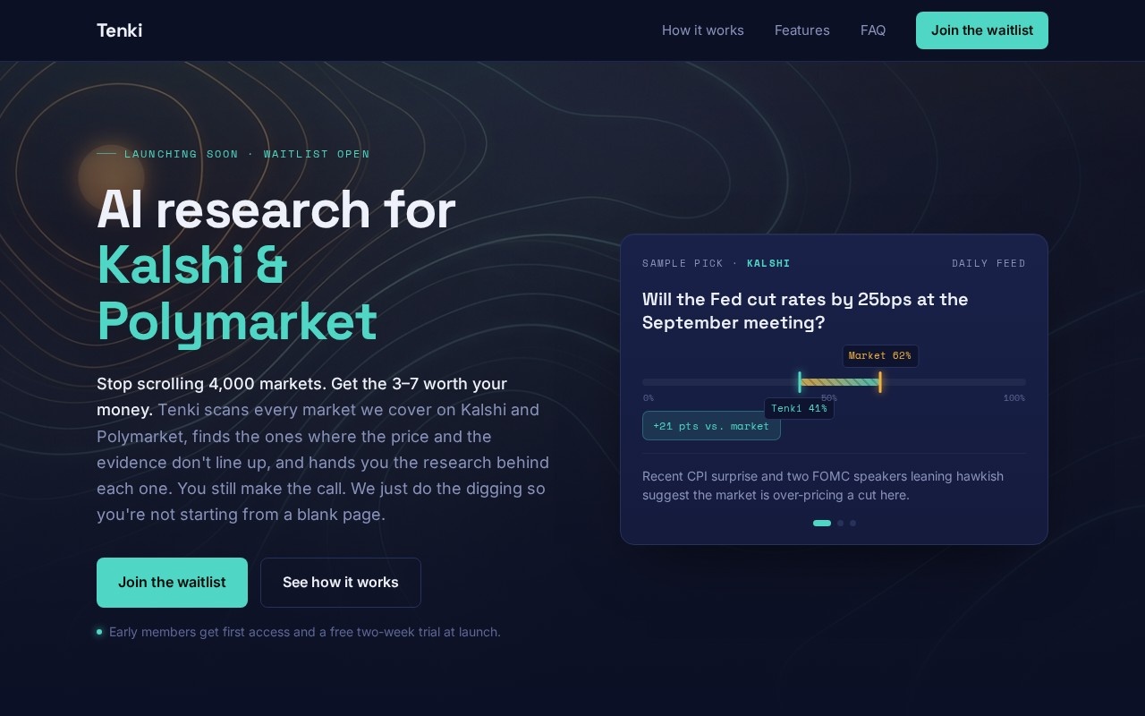 Tenki: AI Sports Picks for Kalshi Traders (NBA, NFL, NHL, NCAA)官网截图
