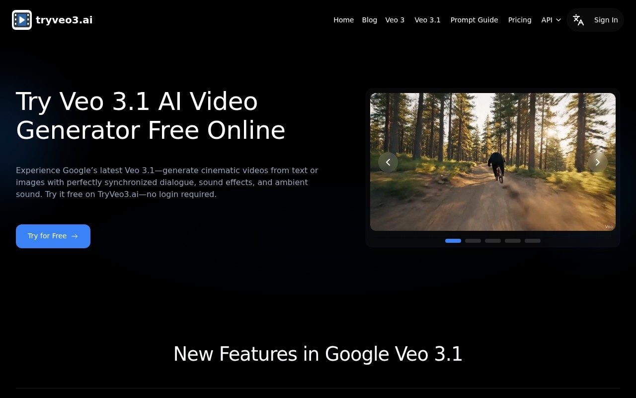 TryVeo3.ai: Free Access to Google Veo 3 for AI Video Generation官网截图
