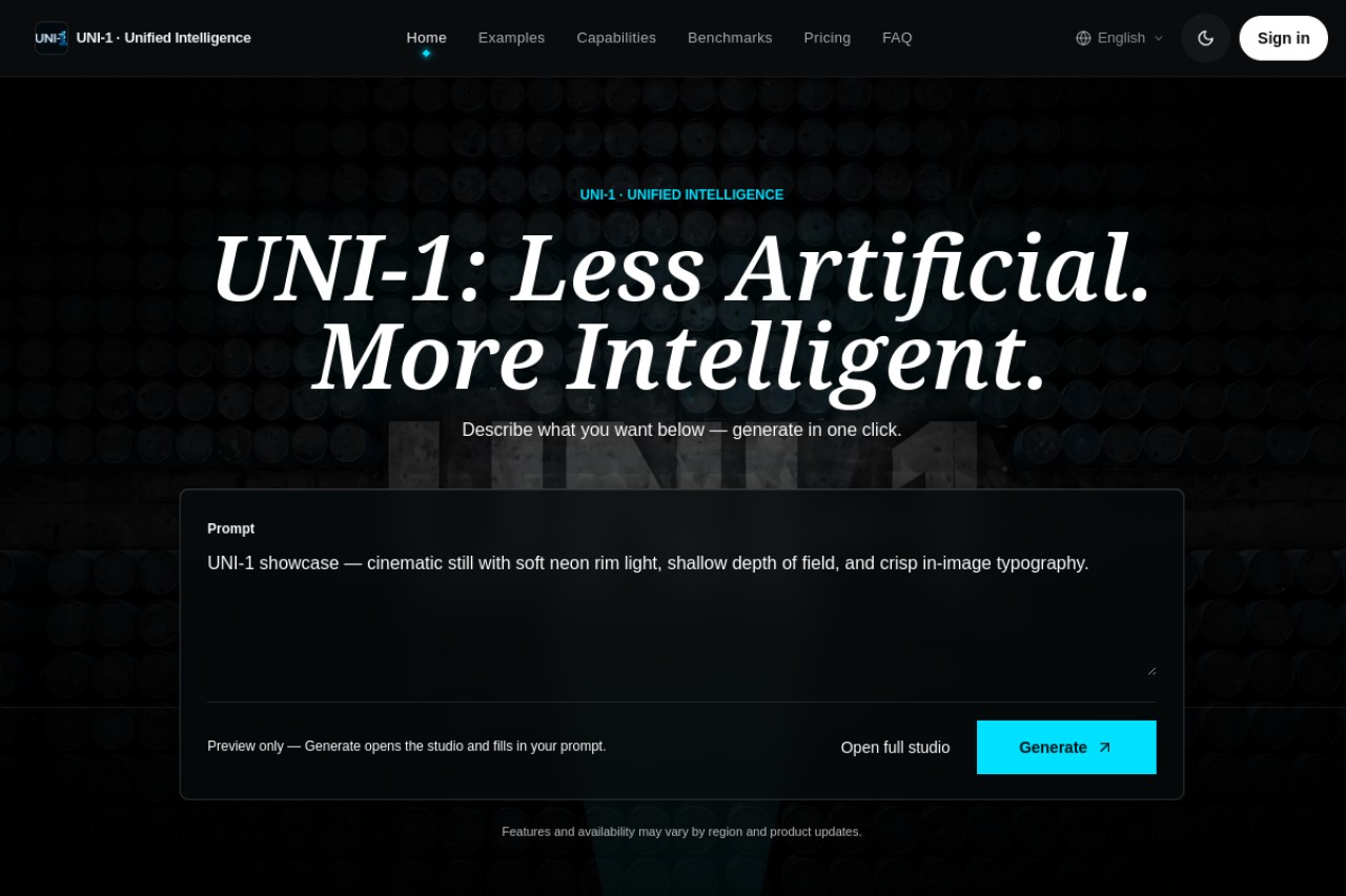 UNI-1 AI官网截图
