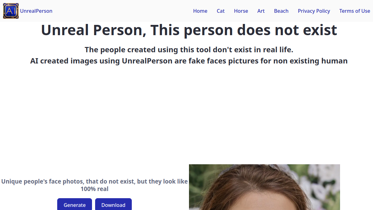 UnrealPerson官网截图