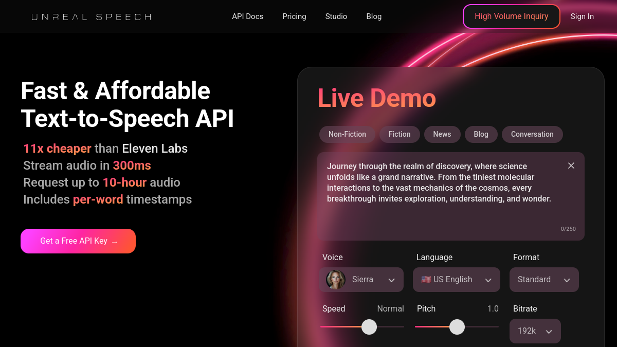 Unreal Speech官网截图