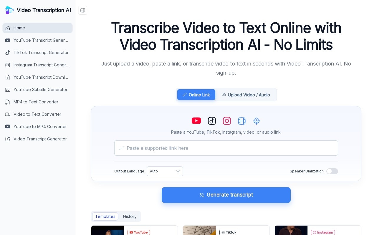 Video Transcription AI: Transcribe Video to Text Online for Free官网截图