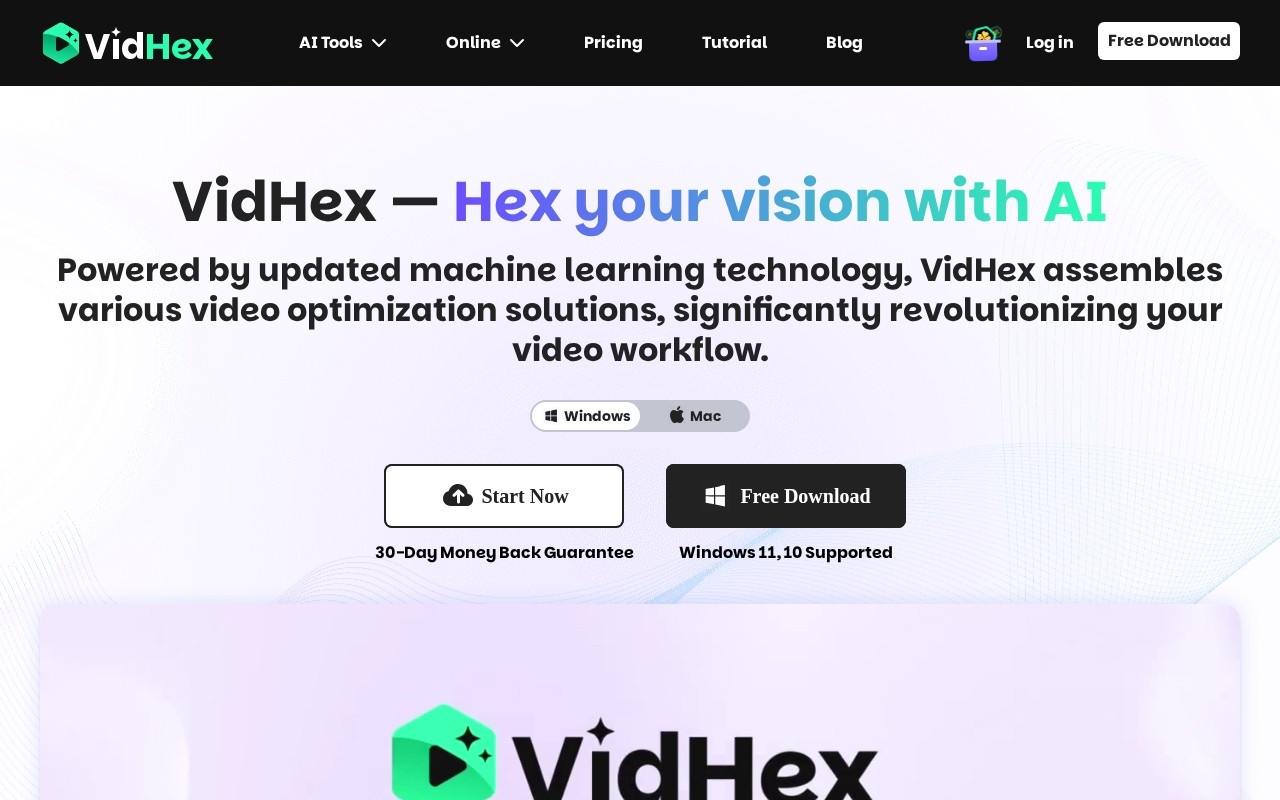 VidHex AI Video Enhancer官网截图