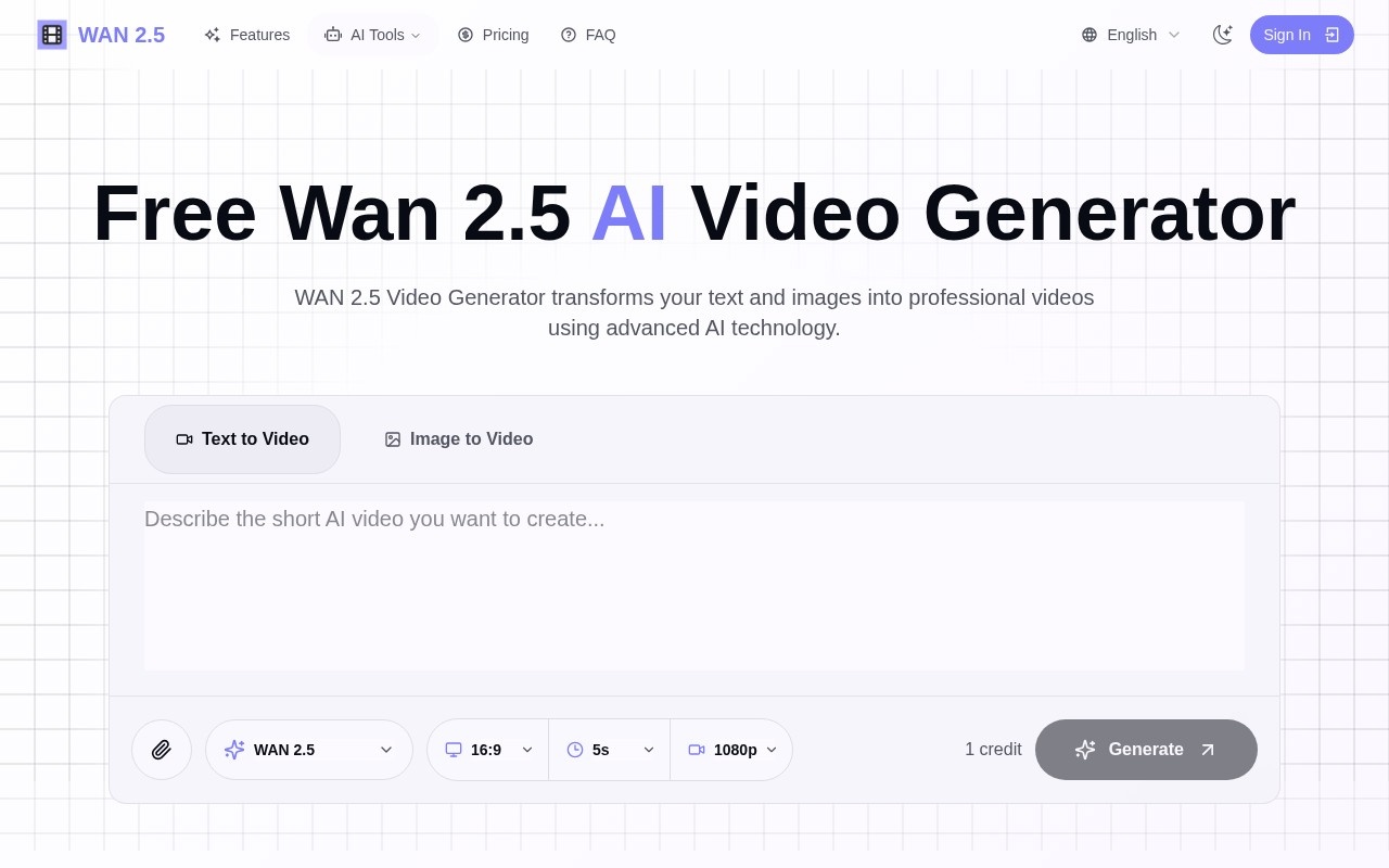 WAN 2.5 AI Video Generator官网截图