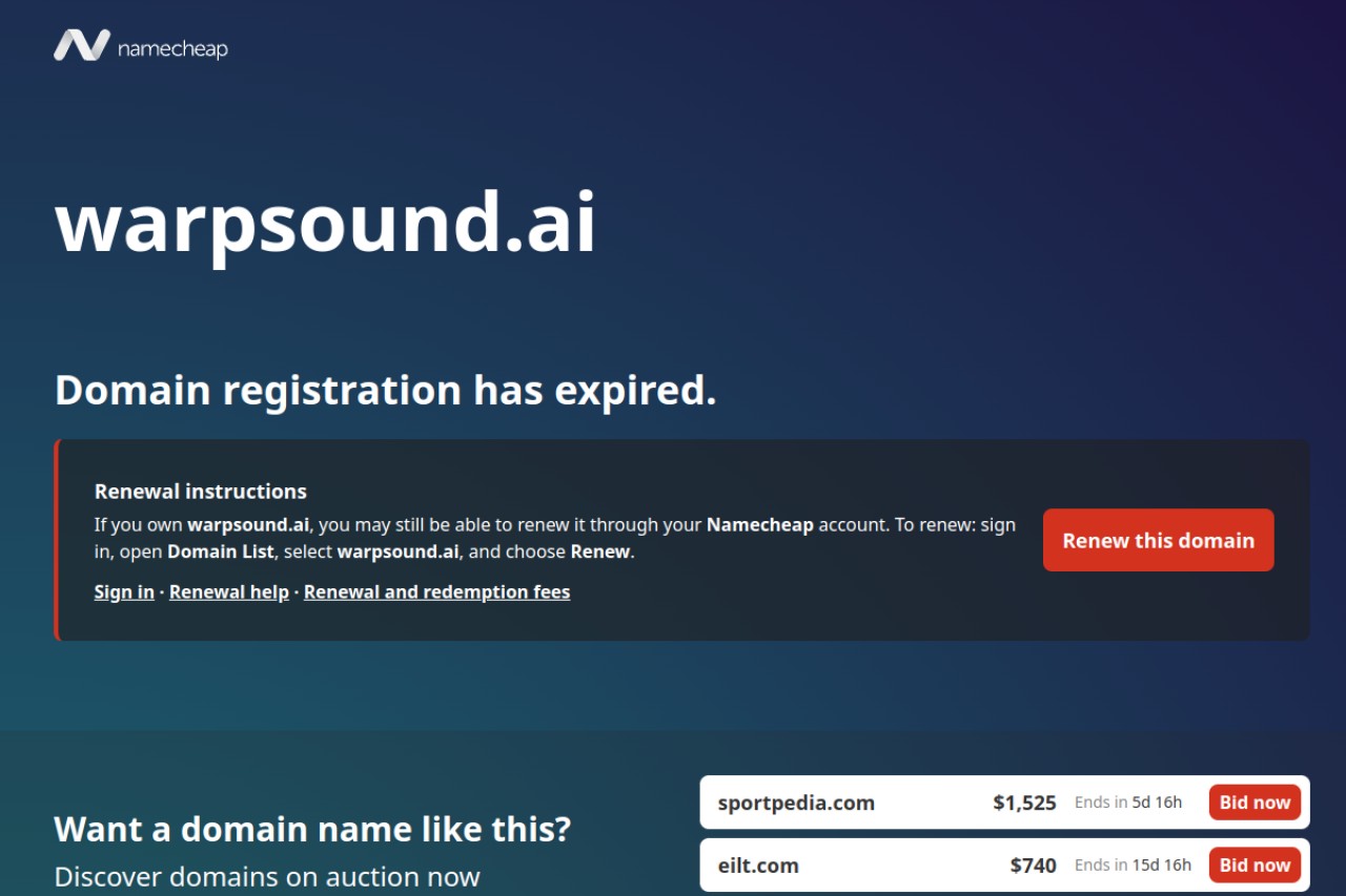 WarpSound AI Music API官网截图
