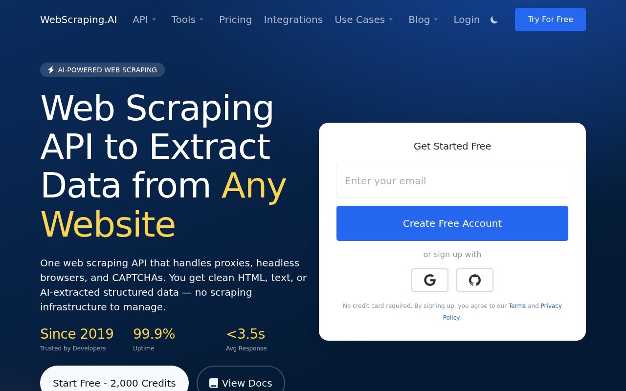 WebScraping.AI官网截图