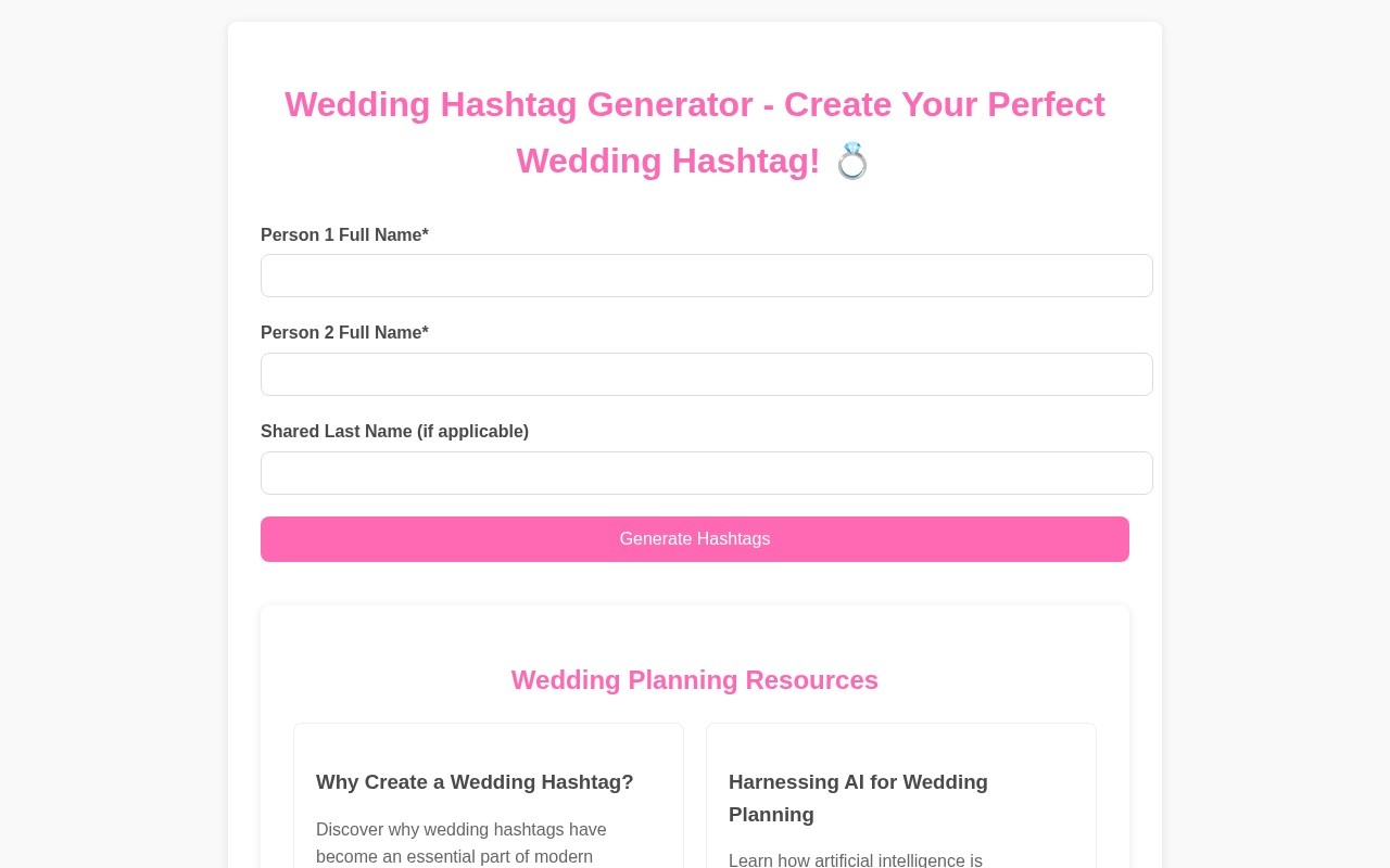 Free AI Wedding Hashtag Generator官网截图