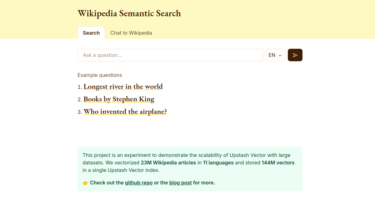 Wikipedia Semantic Search官网截图