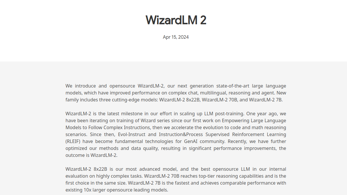 WizardLM-2官网截图