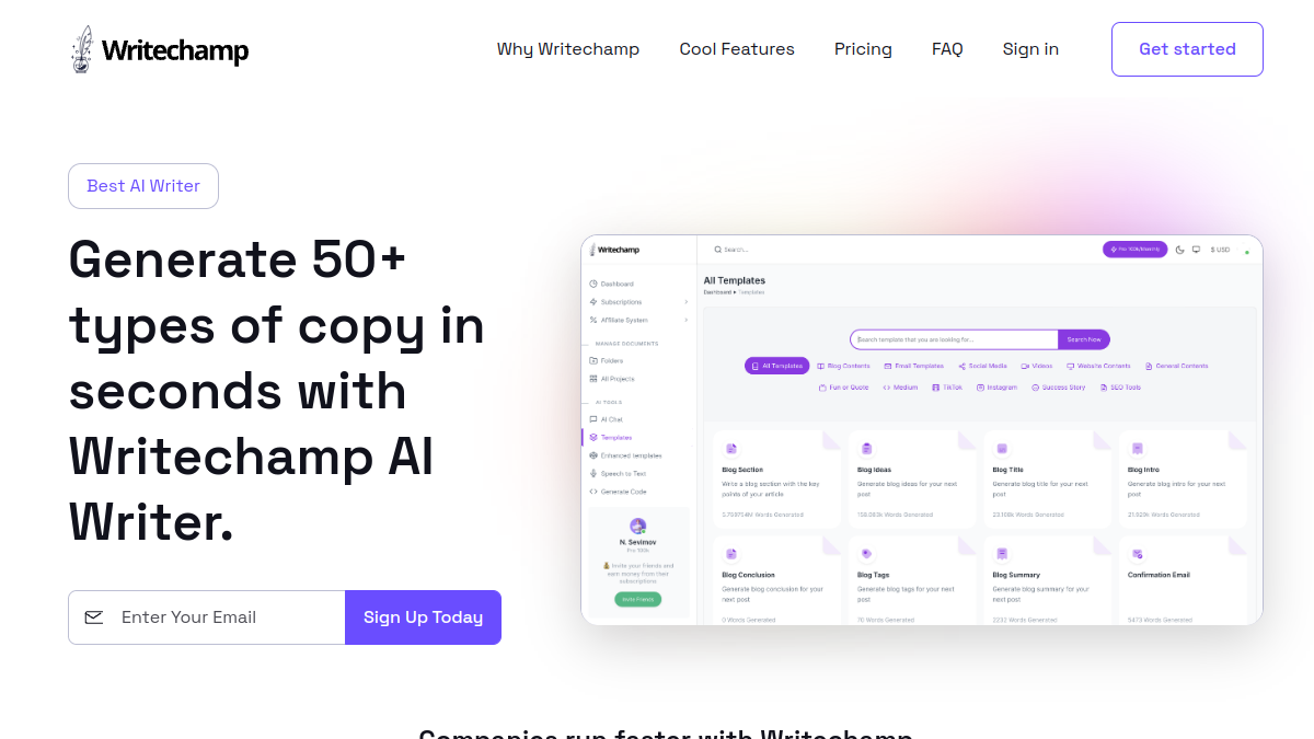 Writechamp.io官网截图