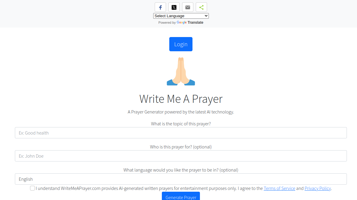 Write Me A Prayer - AI Prayer Generator官网截图
