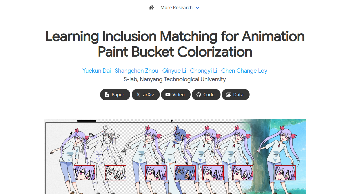 Learning Inclusion Matching for Animation Paint Bucket Colorization官网截图