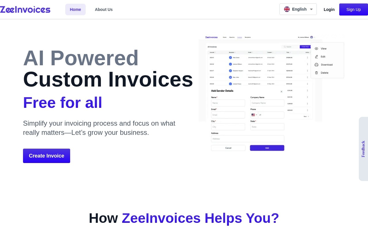 ZeeInvoices官网截图