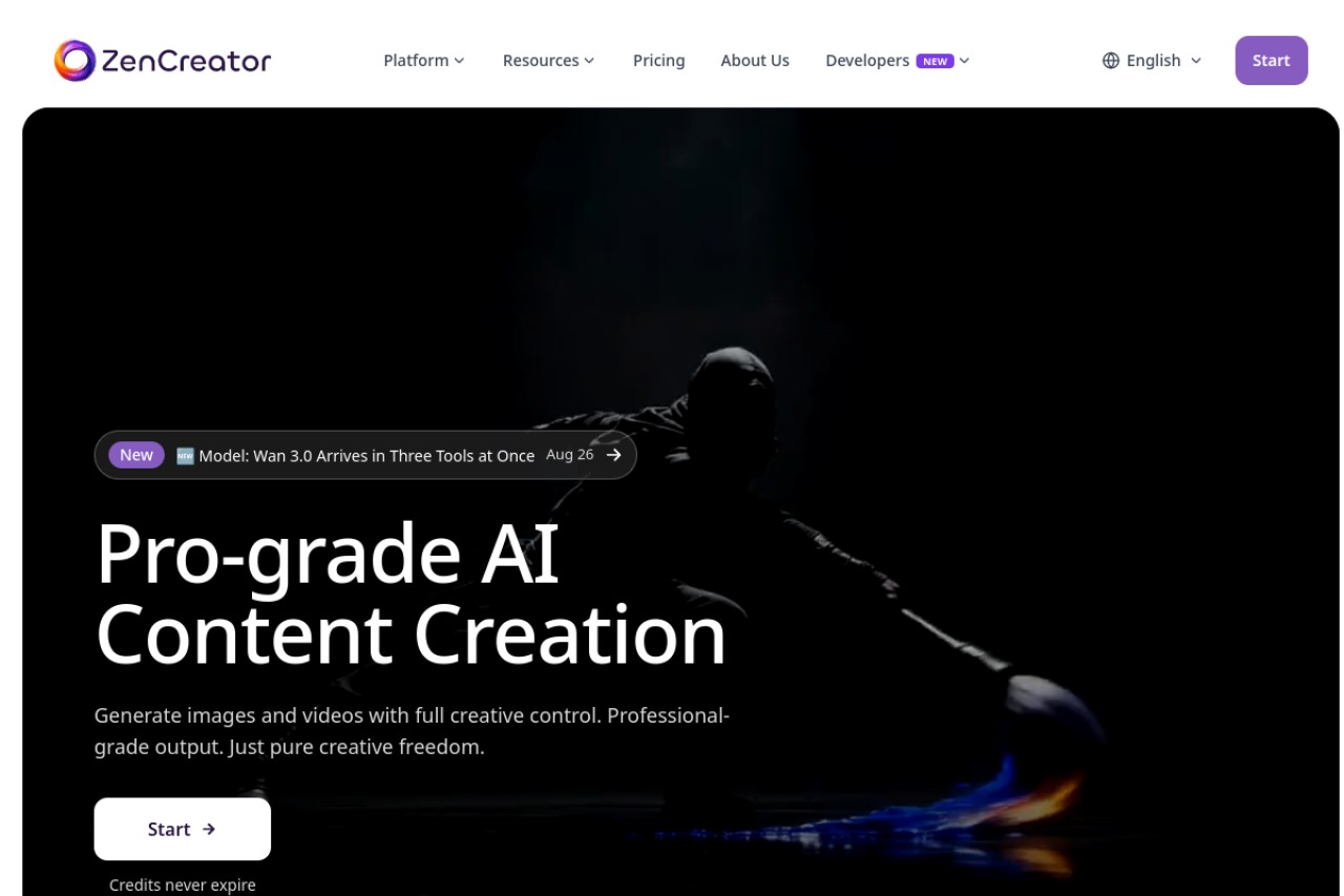 ZenCreator — Unrestricted AI Video & Photo官网截图